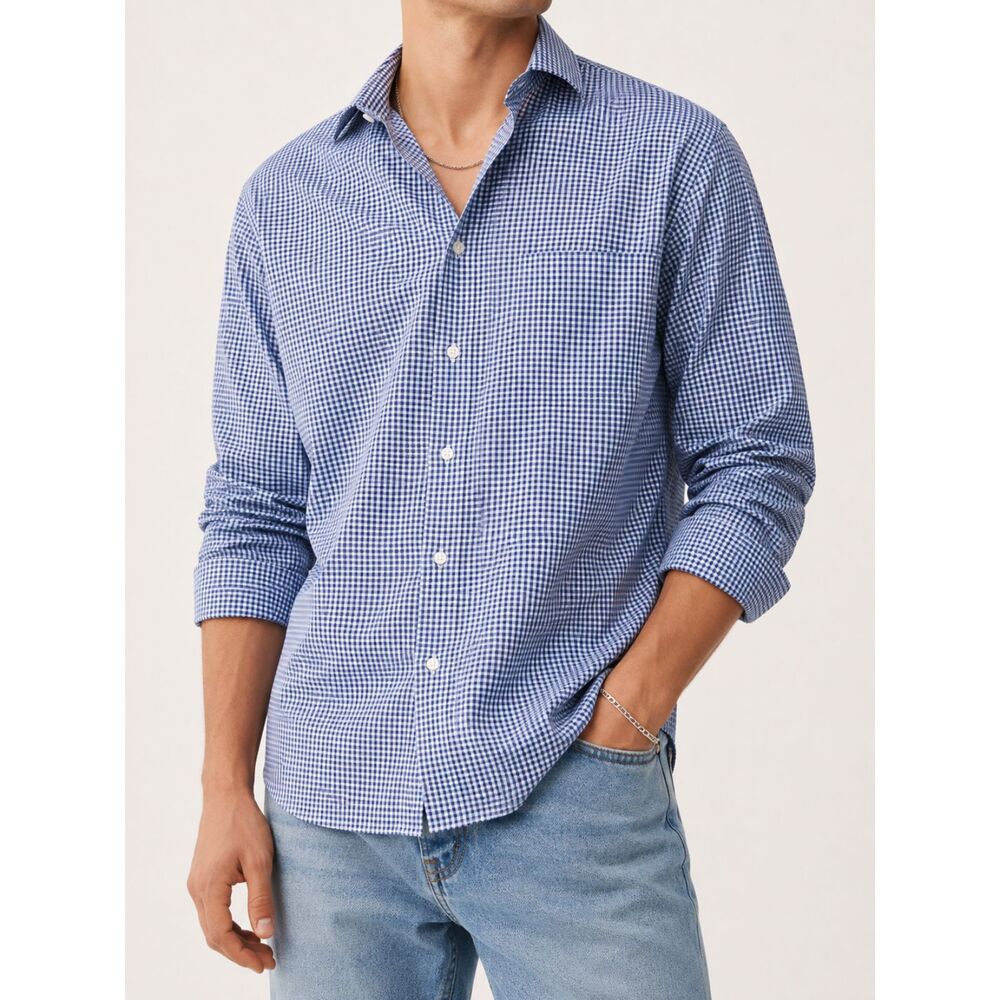 Buttoned Down 17.5 37 (XLT) Blue Gingham 100% Supima Cotton Non-Iron Dress Shirt